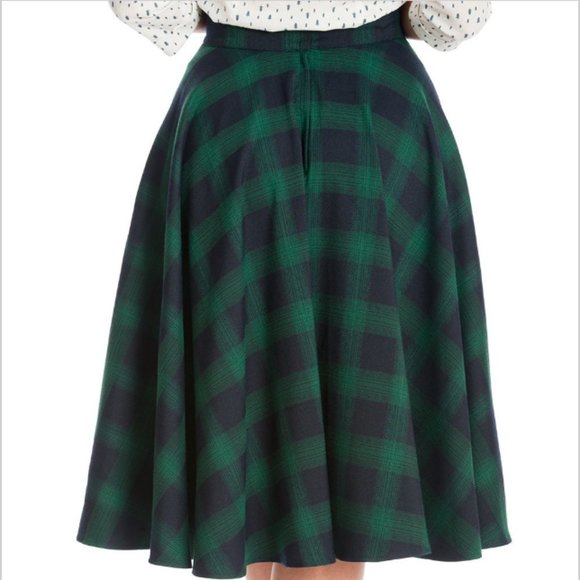 NWT Banned Apparel Sweet Check Swing Skirt in Green Plaid with Pockets - Picture 3 of 15